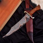 Copper Damascus camping knife Damascus  steel hand forged hunting Bowie knife