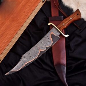 Copper Damascus camping knife Damascus  steel hand forged hunting Bowie knife