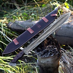 Carbon steel 1095 machete knife with wood handle and leather cover