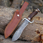 Damascus steel small kukri knife with leather sheath stag antler handle tactical hunting camping knife