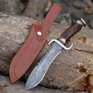 Damascus steel small kukri knife with leather sheath stag antler handle tactical hunting camping knife