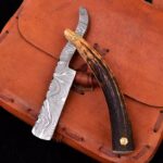 Stag handle Damascus shaving razor antique style classical stag antler handle