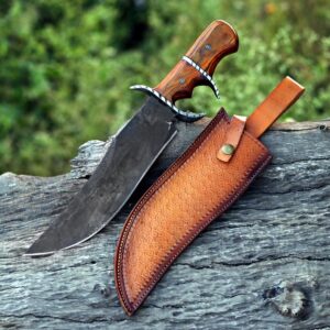 Rustic hunting knife double guard sub hilt hunting Bowie knife and handmade leather sheath