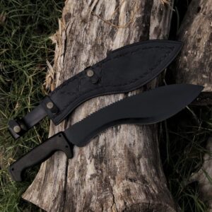 Black coated Survival machete knife for sale with cowhide leather sheath