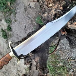 D2 steel mirror polish Bowie knife with brass hilt and olive wood handle