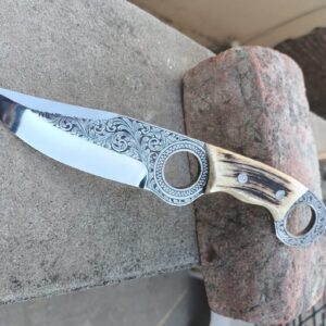 Mirror polish hand engraved full tang hunting knife