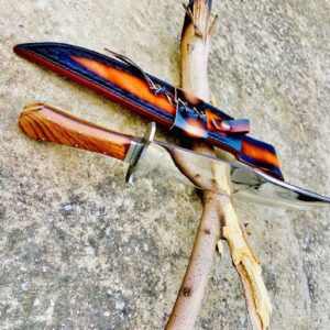 Mirror finish D2 survival knife with wood handle