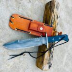 D2 steel best survival knife - black micarta handle and geniune leather case