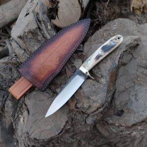 Custom made deer hunting knife from file - brass guard and stag antler handle