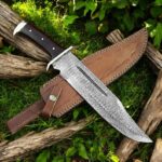 Damascus steel Rambo Survival knife - pure brass hilt and wood handle
