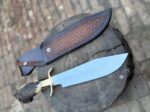 D2 steel best bowie knife with brass guard and stag antler handle