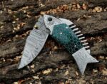 Damascus steel pocket knife with green honey comb handle