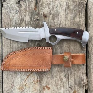 Luxurious D2 tactical Tracker knife Wooden Handle & Horizontal Leather Sheath – Bushcraft EDC