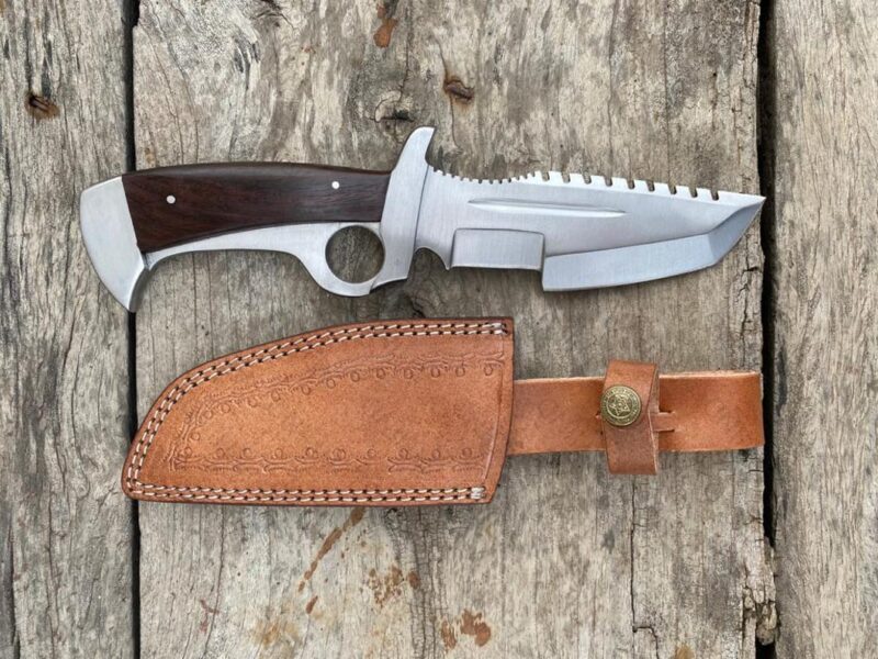 Luxurious D2 tactical Tracker knife Wooden Handle & Horizontal Leather Sheath – Bushcraft EDC - Image 2