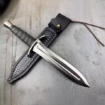D2 steel Best tactical knife with hand crafted tooled leather sheath